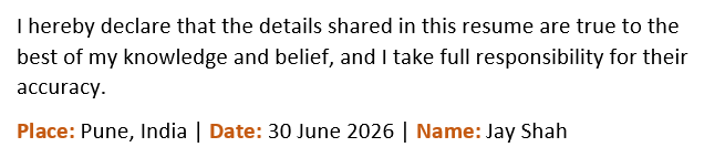 Resume declaration samples