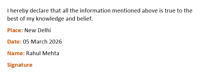 Standard resume declaration format