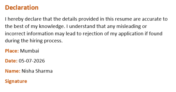 Declaration in Resume: Meaning, Format & Examples - Hirist Blog