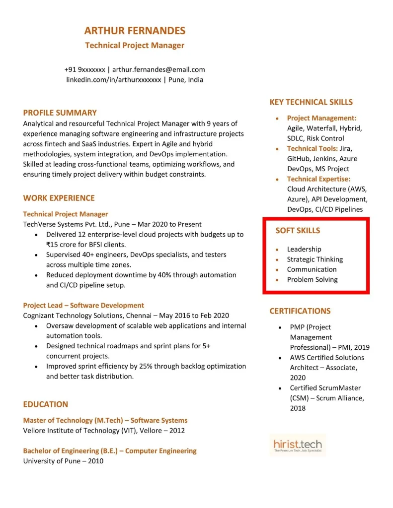 Example of soft skills in resume