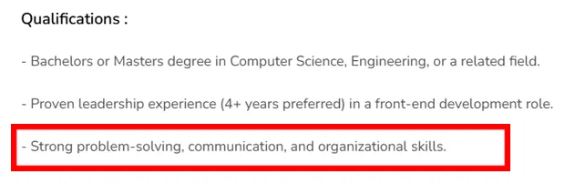 Mention soft skills as qualification