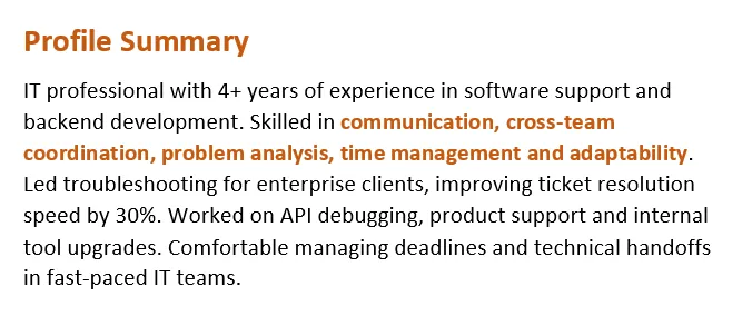 Soft skill in profile summary