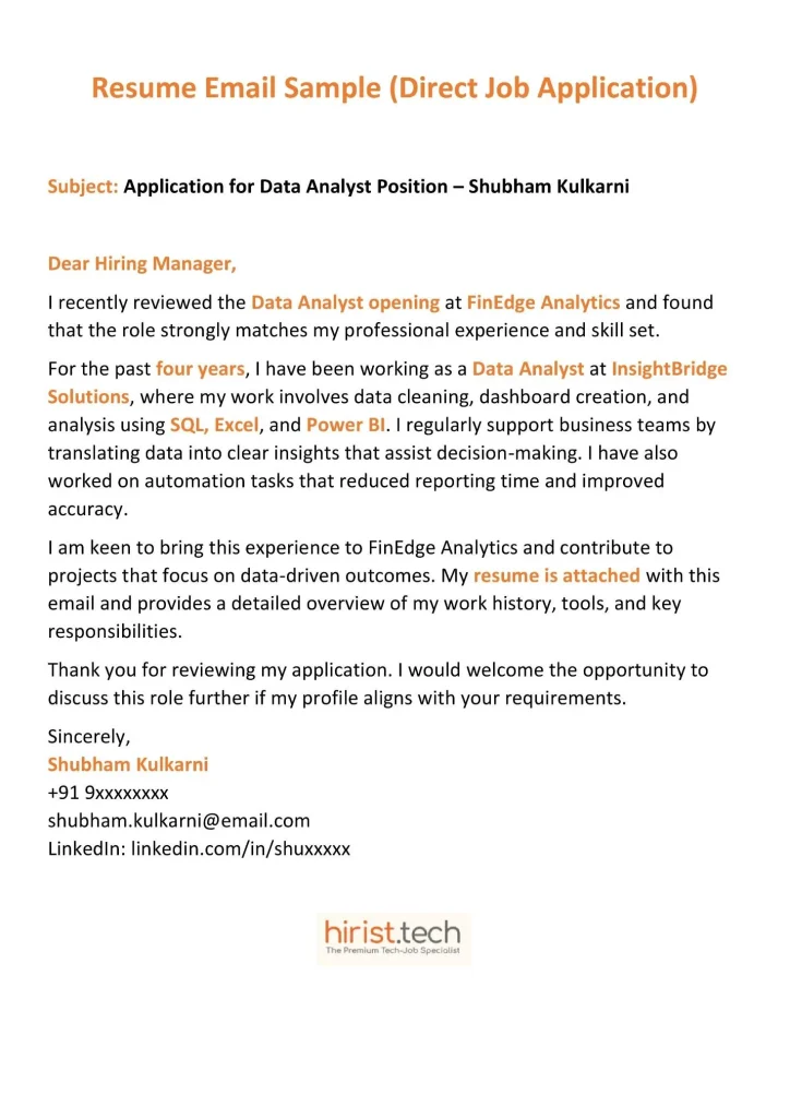 Resume email sample