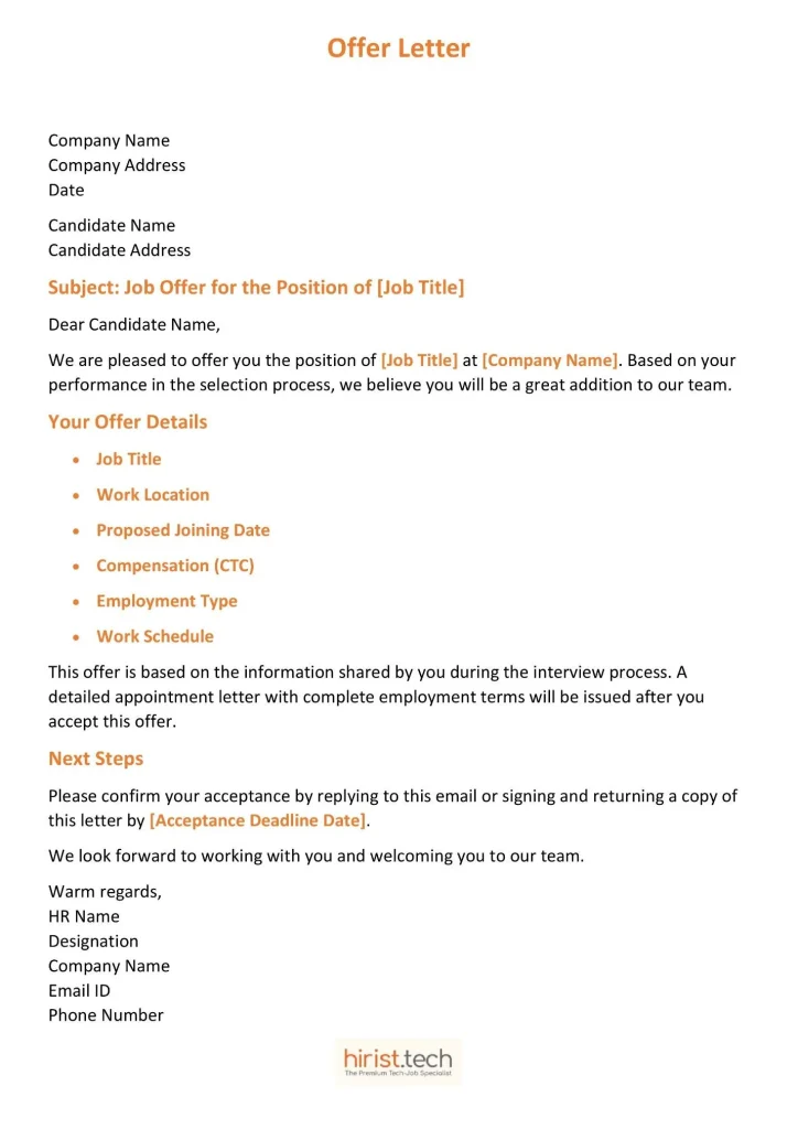 Offer letter sample