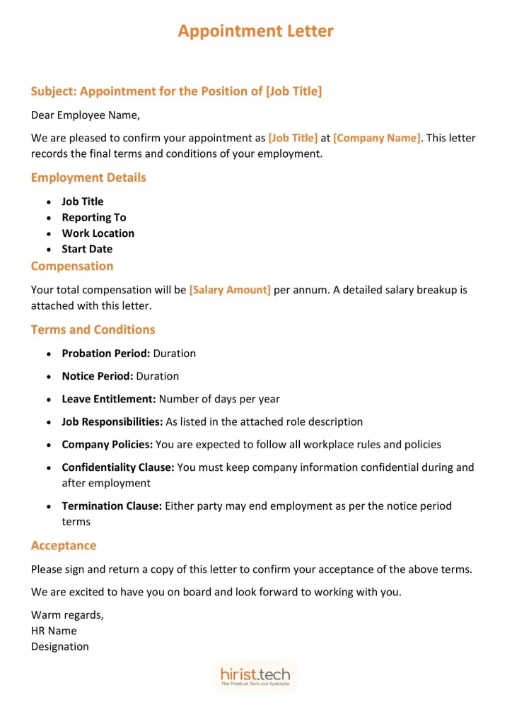 Appointment letter sample