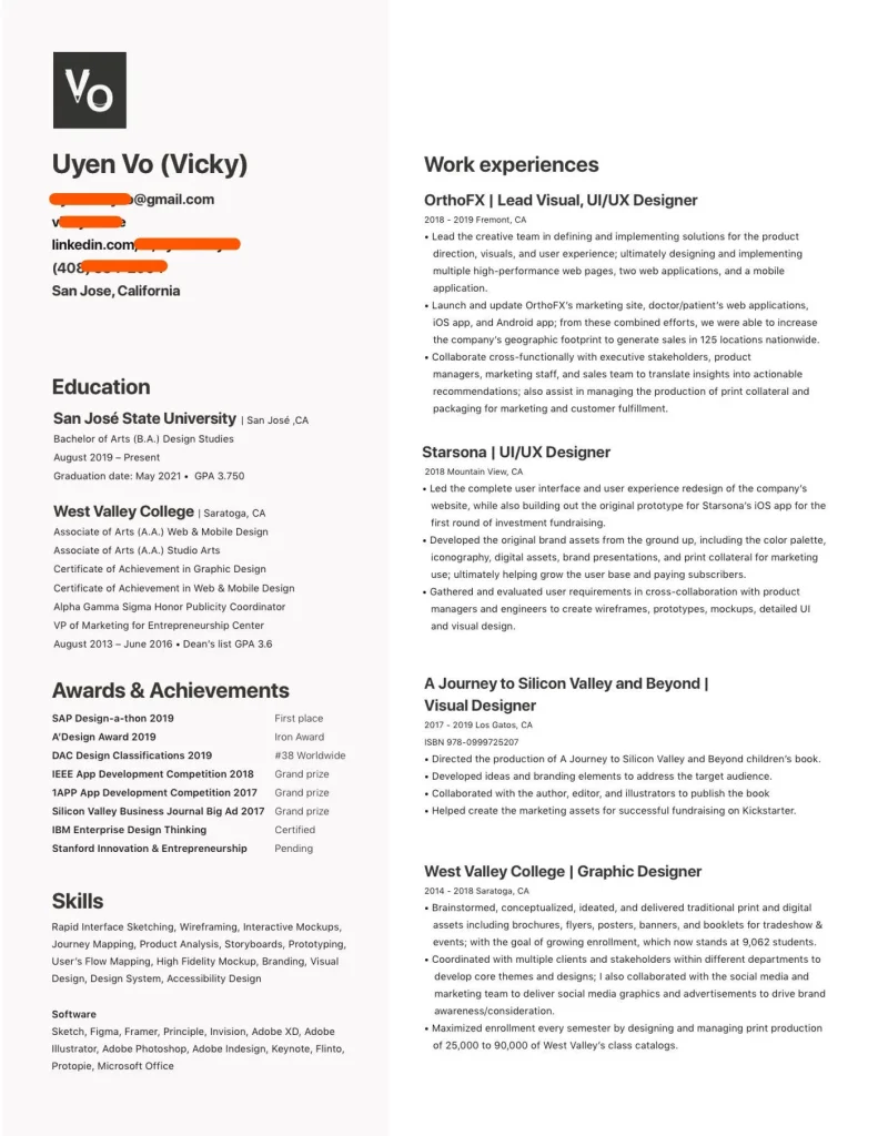 Resume of UI/UX Designer