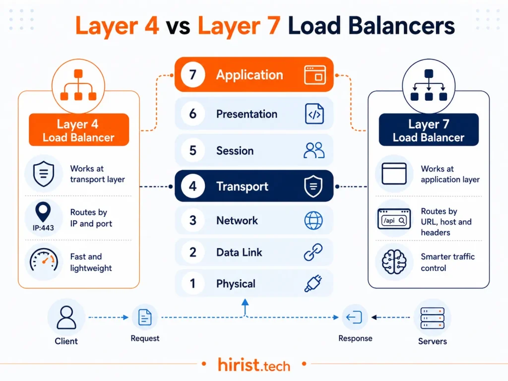 Layer 4 and Layer 7 load balancers differ