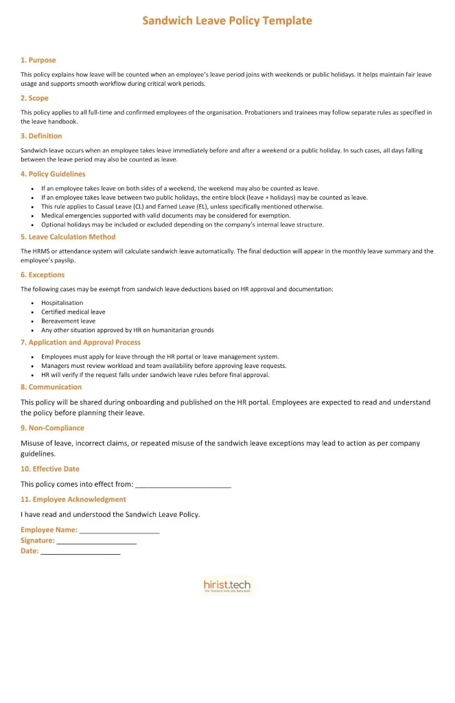 Sandwich leave policy template
