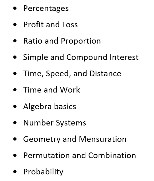 Quantitative Aptitude topics