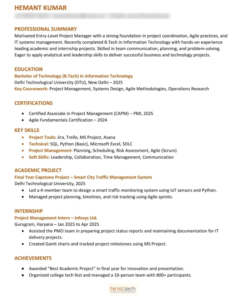 Entry-Level Project Manager Resume