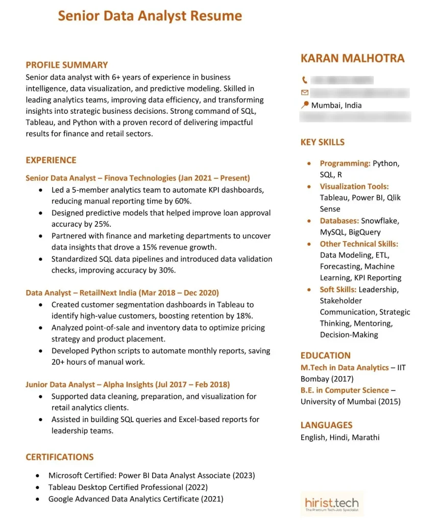 Senior Data Analyst Resume