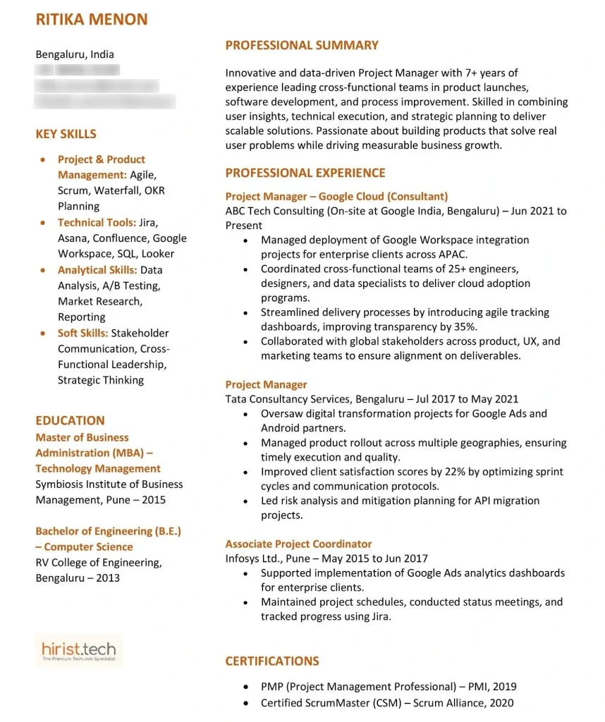 Google PM Resume