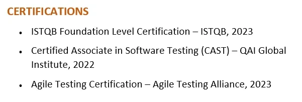 Include education and certifications