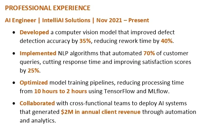 Example of experience section