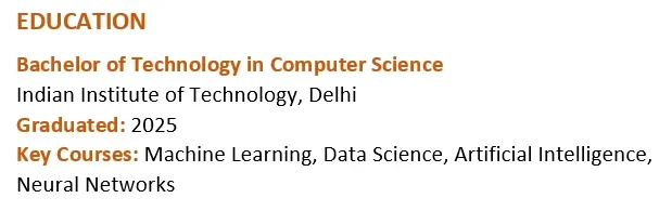 Example of education section