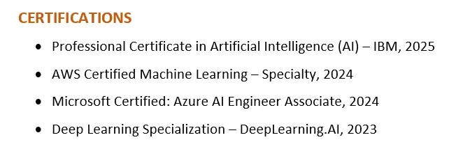 Example of certification section