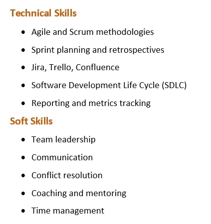 Showcase key skills in your Scrum Master resume