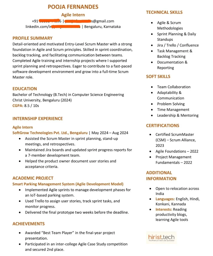 Entry-Level Scrum Master Resume