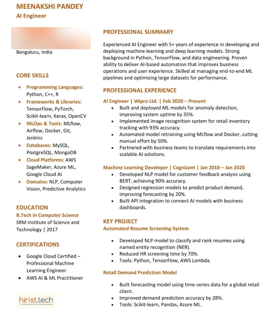 Artificial Intelligence Engineer Resume