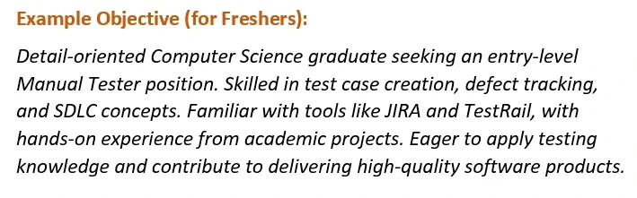 Draft a strong Manual Tester resume profile summary