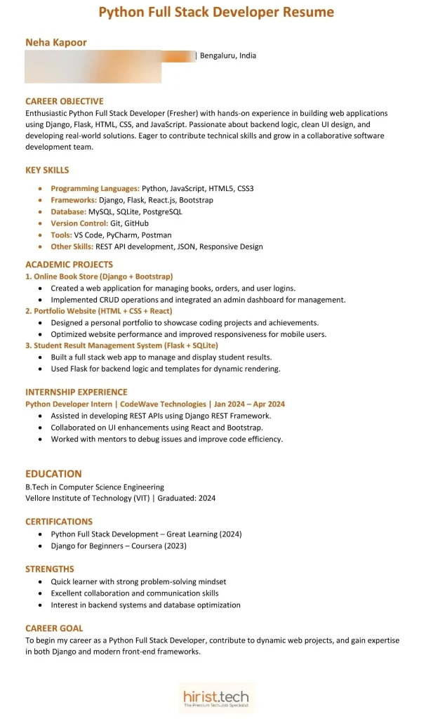 Python Full Stack Developer Resume