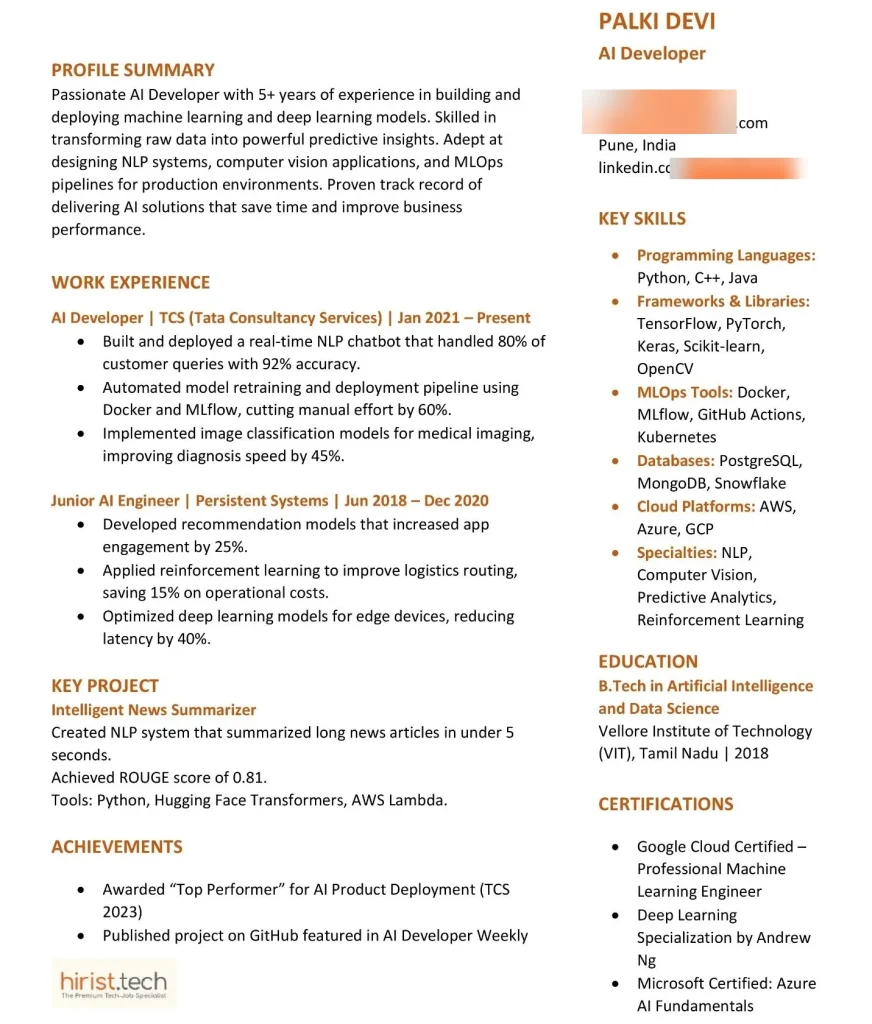AI Developer Resume