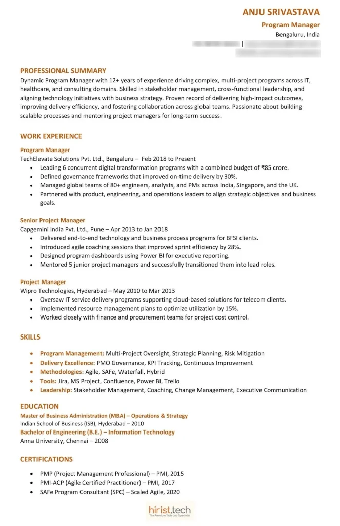 Program Manager Resume